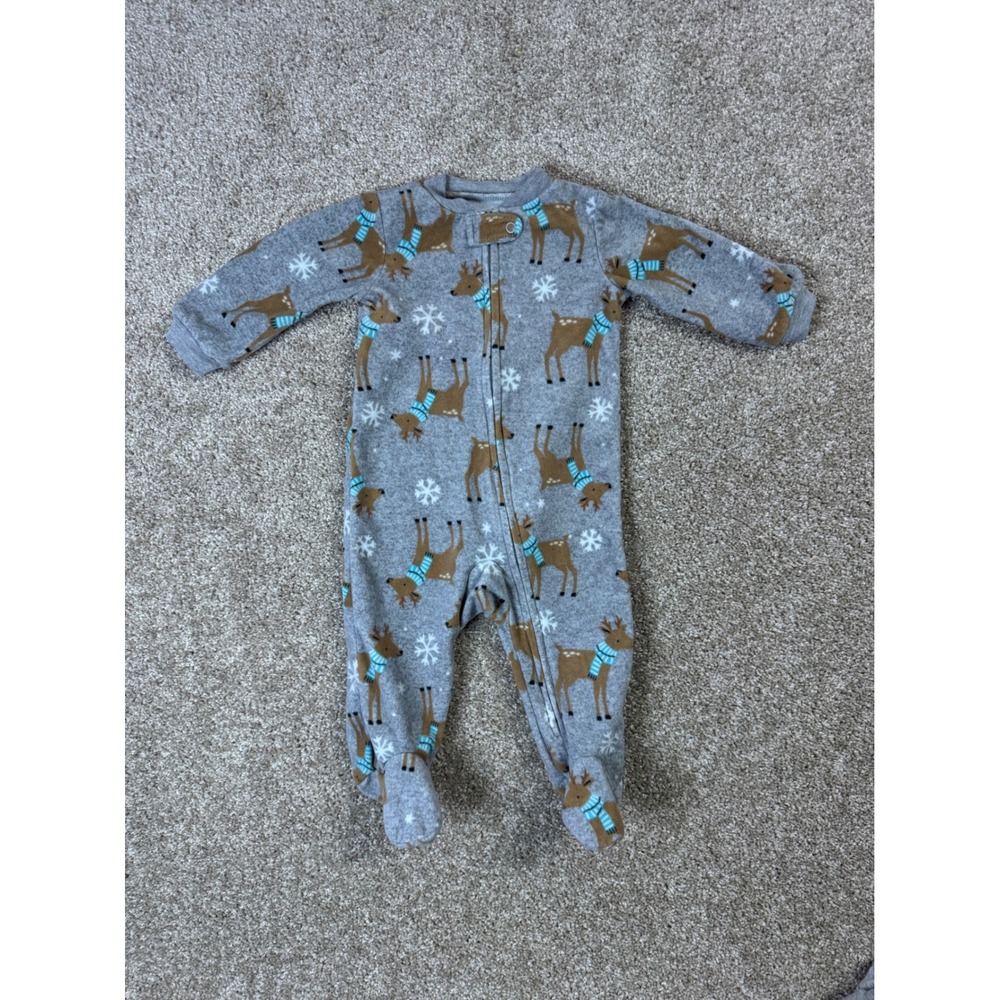 Simple Joys by Carters Baby Reindeer Fleece Footed Sleeper Gray 3-6 Months